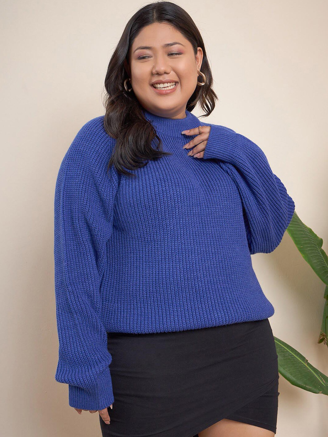

CURVY STREET Plus Size Ribbed Acrylic Pullover, Blue
