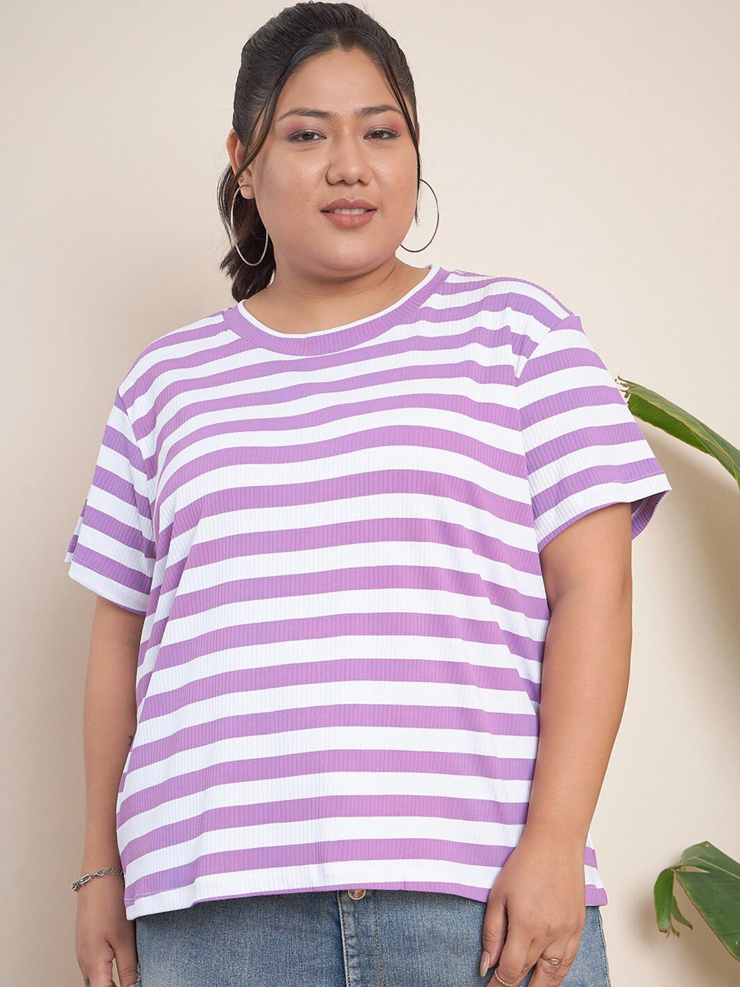 

CURVY STREET Plus Size Striped Top, Purple