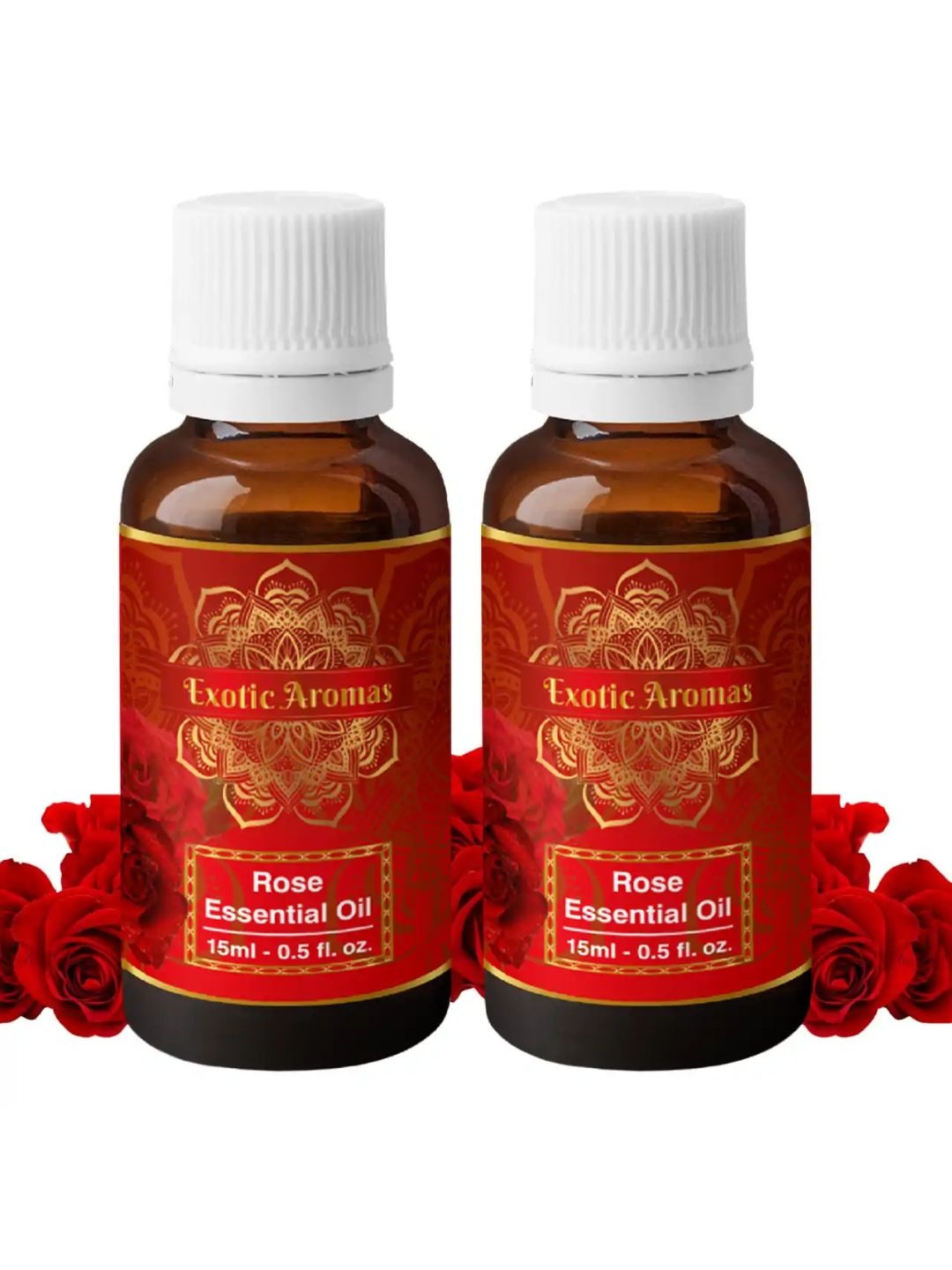 

EXOTIC AROMAS Set Of 2 Rose Essential Oil for Skin & Aroma Therapy - 15ml Each, Red