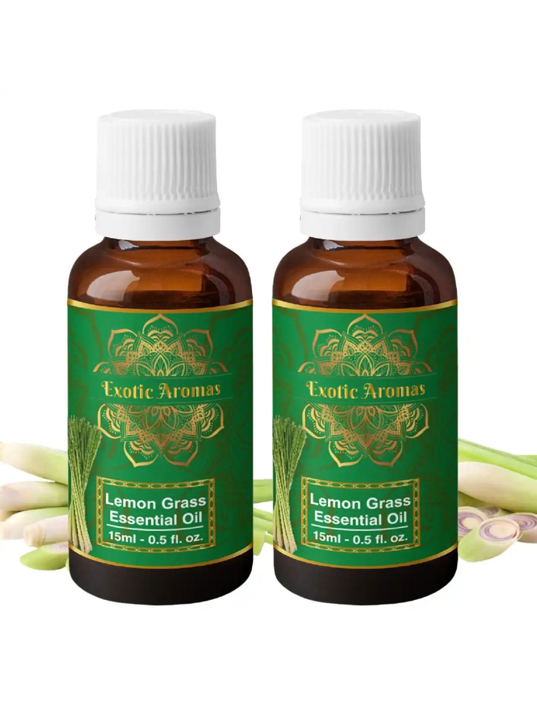 

EXOTIC AROMAS Set Of 2 Lemongrass Essential Oil For Aroma & Stress Relief - 15ml Each, Green