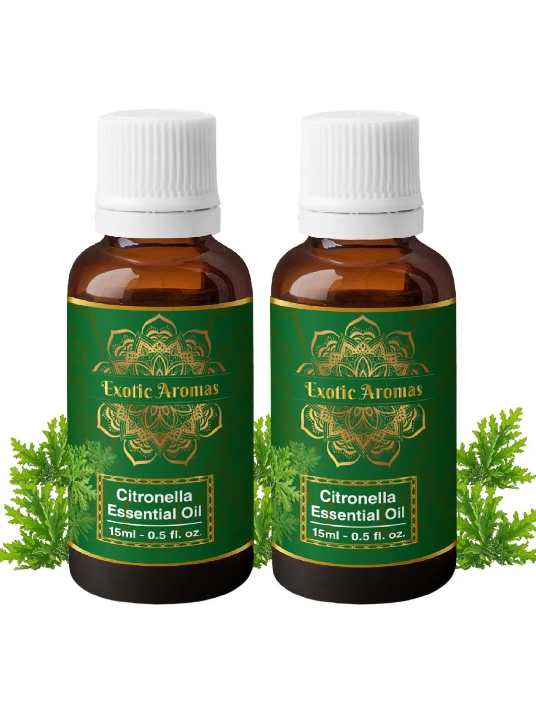 

EXOTIC AROMAS Set Of 2 Citronella Essential Oil For Hair & Skin - 15ml Each, Green