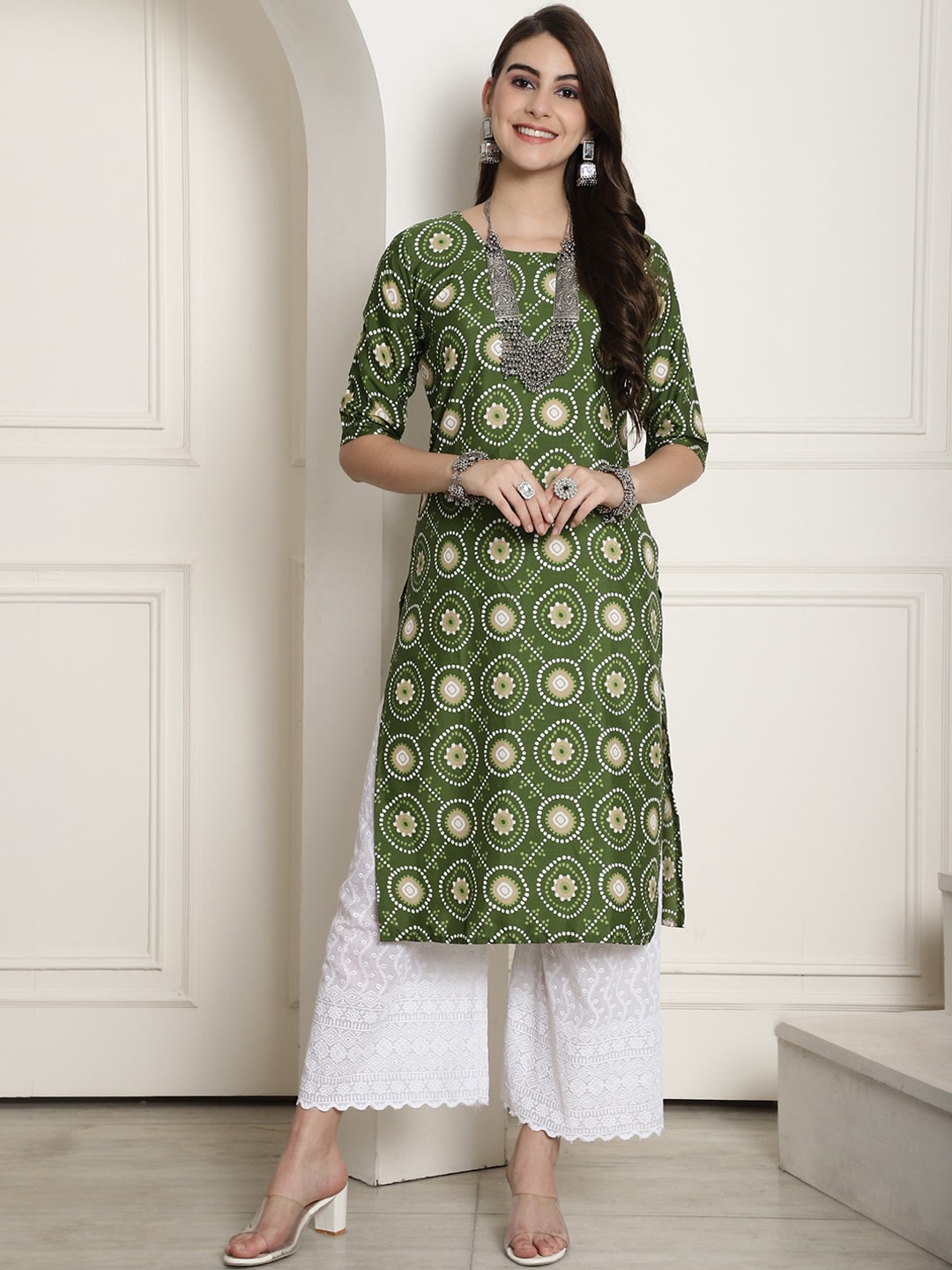 

7Threads Ethnic Motifs Printed Kurta, Green