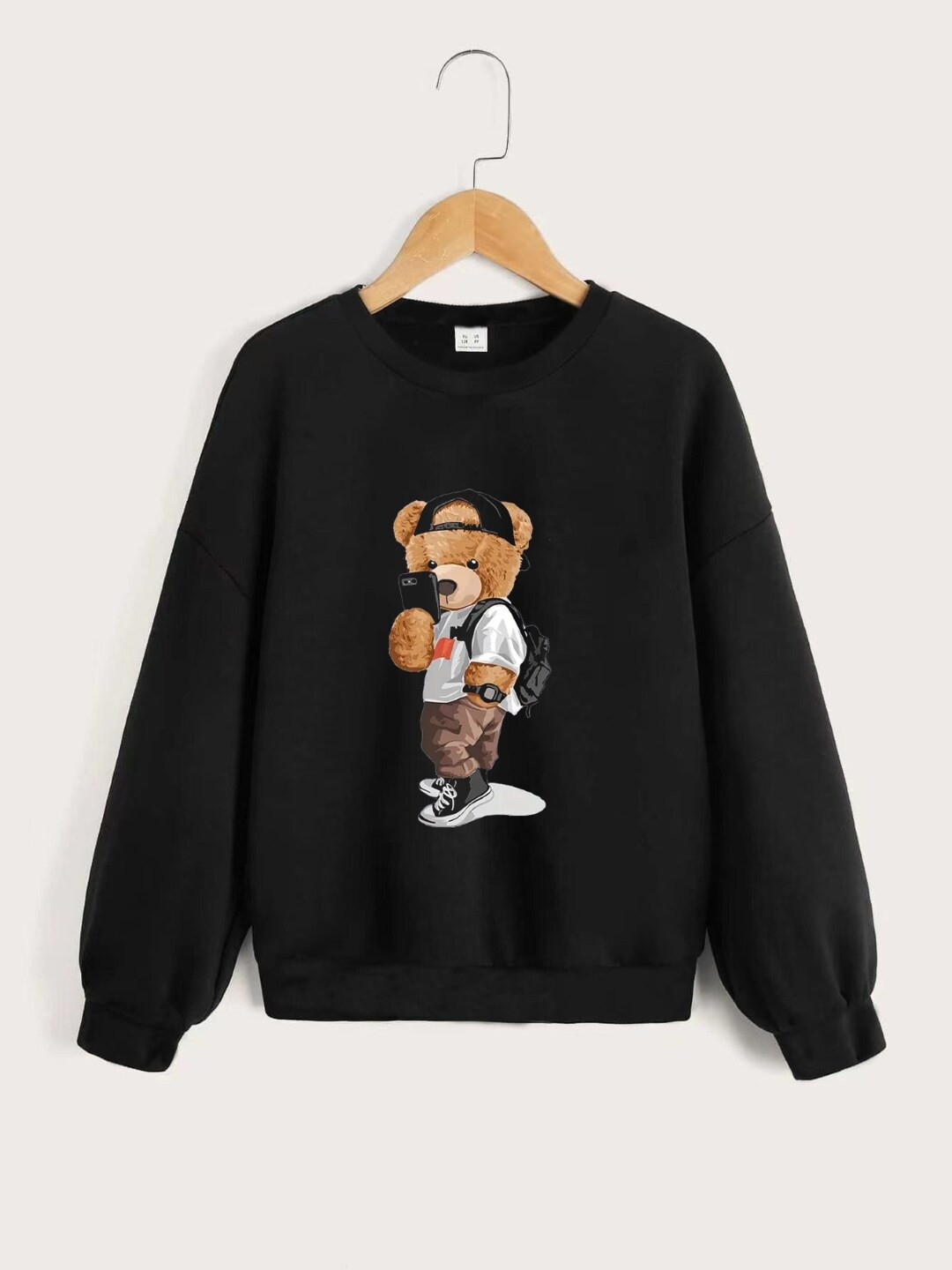 

StyleCast Boys Black Graphic Printed Ribbed Pullover Sweatshirt