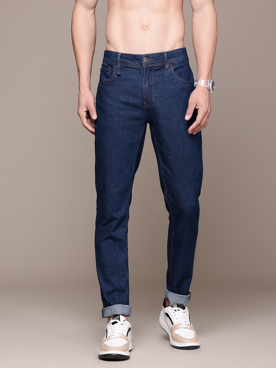 

The Roadster Lifestyle Co. Men Slim Tapered Fit Stretchable Jeans, Navy blue