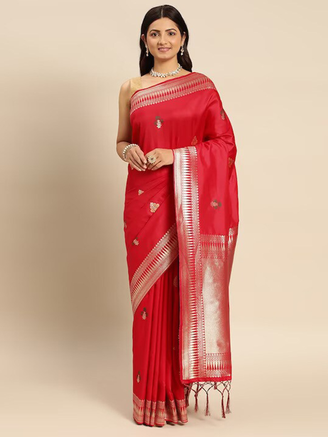 

MARGI DESIGNERS Woven Design Zari Pure Silk Banarasi Saree, Red