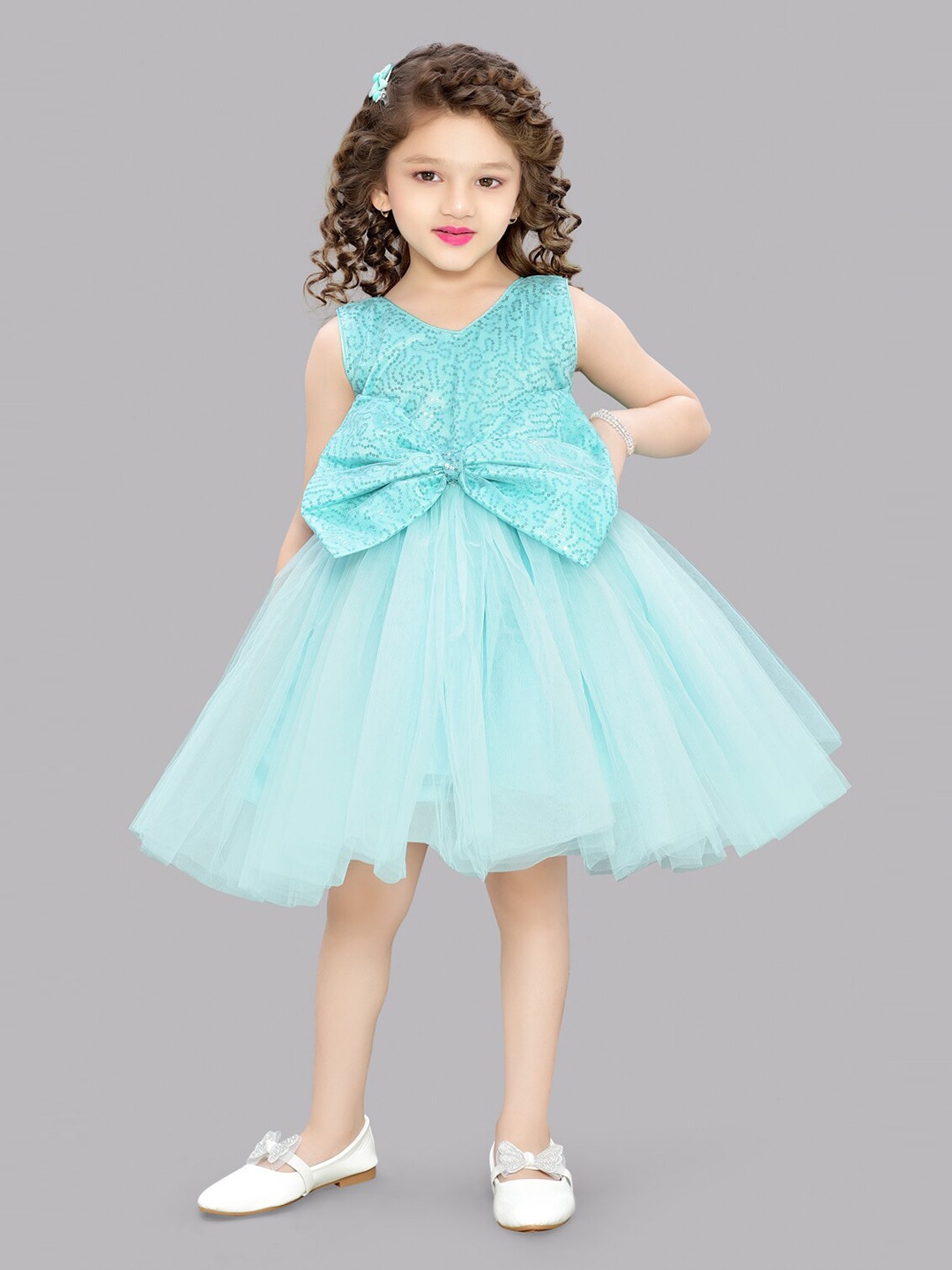 

Pink Chick Embellished Bow Fit & Flare Dress, Sea green