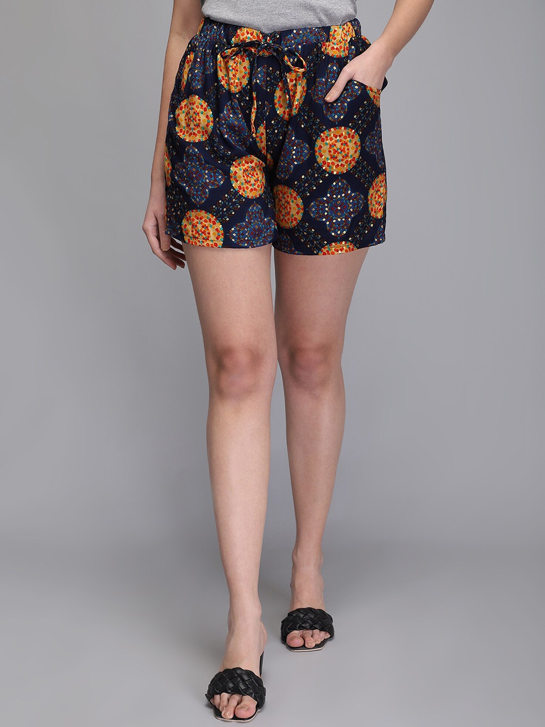 

Aditi Wasan Women Geometric Printed Shorts, Blue