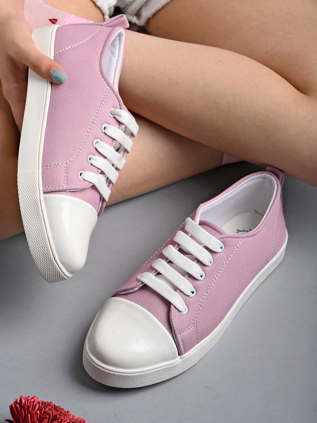 

Stylestry Women Contrast Sole Lace-Up Sneakers, Pink