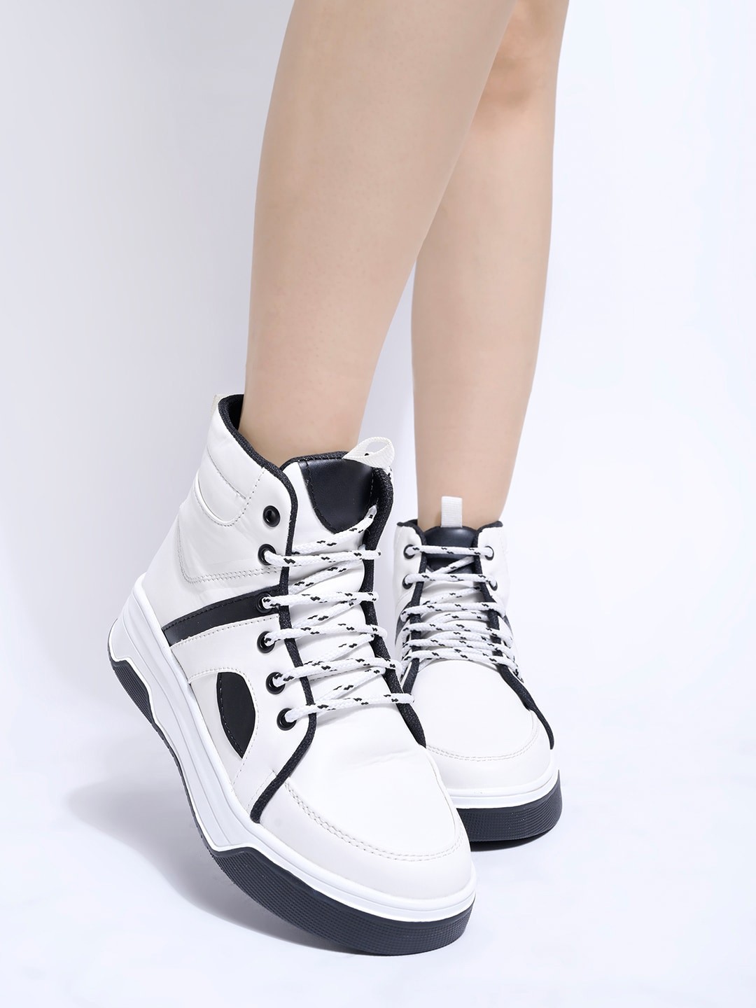 

Stylestry Women Colourblocked Mid-Top Sneakers, White