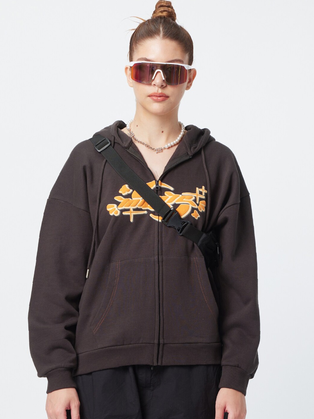 

Koovs Typography Printed Hooded Pure Cotton Sweatshirt, Black