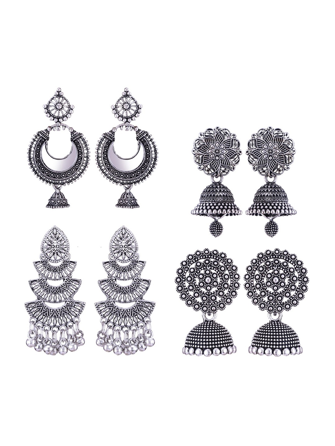 

MEENAZ Set Of 4 Peacock Shaped Silver-Plated Jhumkas