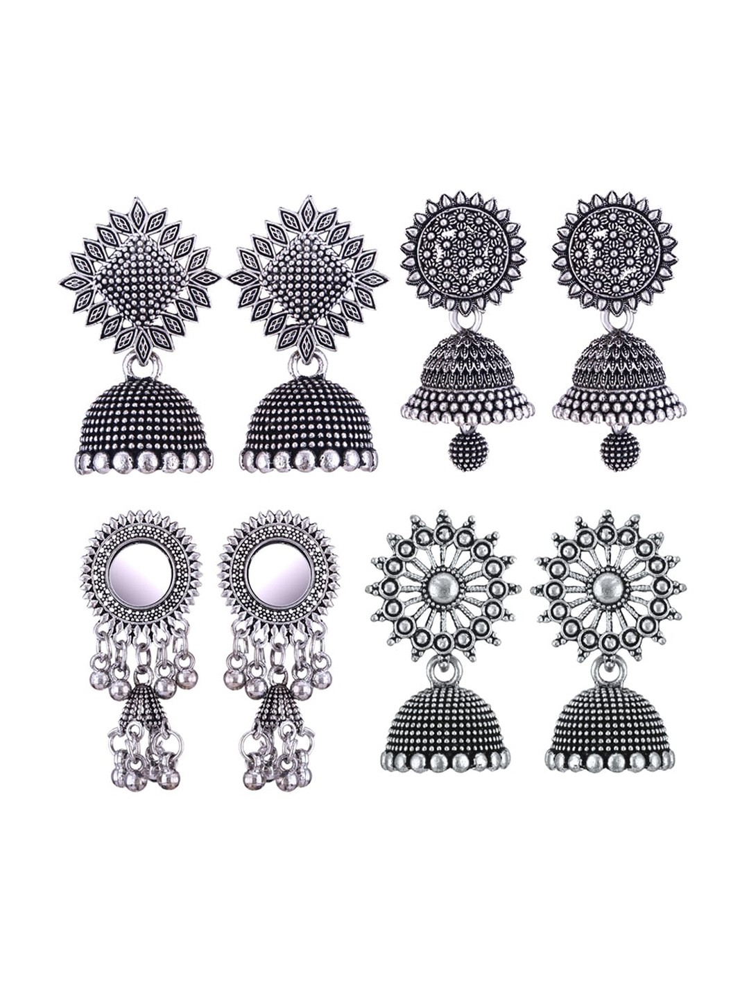 

MEENAZ Set of 4 Silver-Plated Dome Shaped Jhumkas Earrings