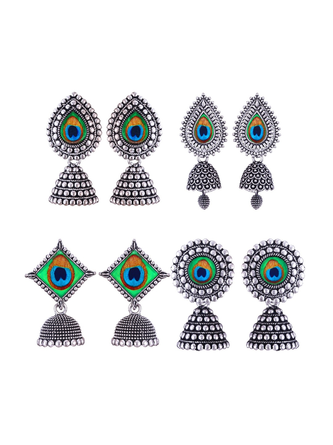 

MEENAZ Set Of 4 Silver Plated Jhumkas