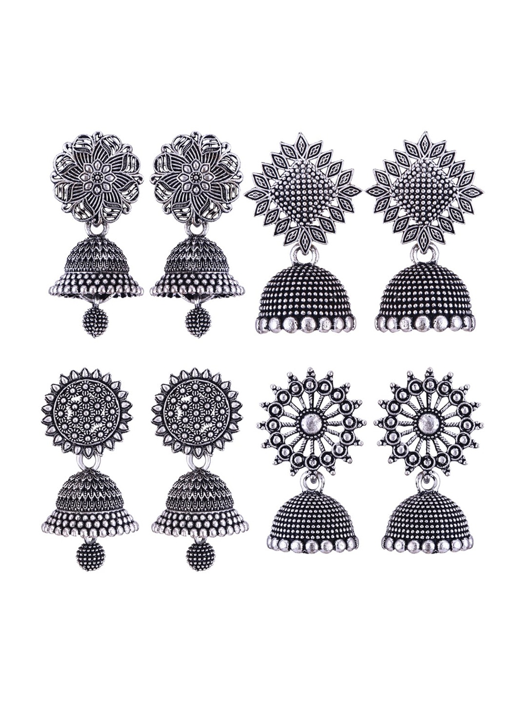 

MEENAZ Set Of 4 Silver Plated Jhumkas