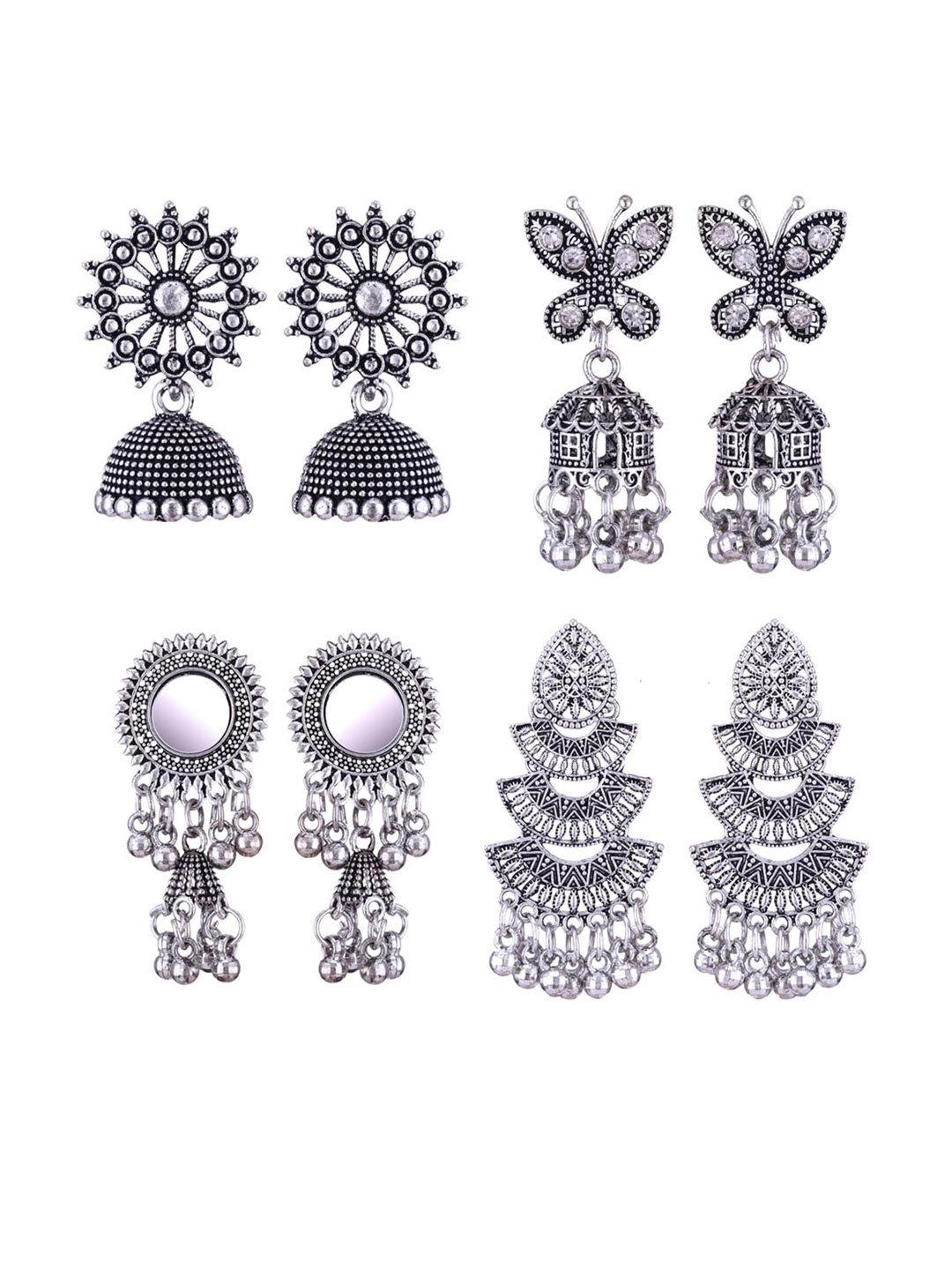 

MEENAZ Set Of 4 Silver Plated Stainless Steel Jhumkas