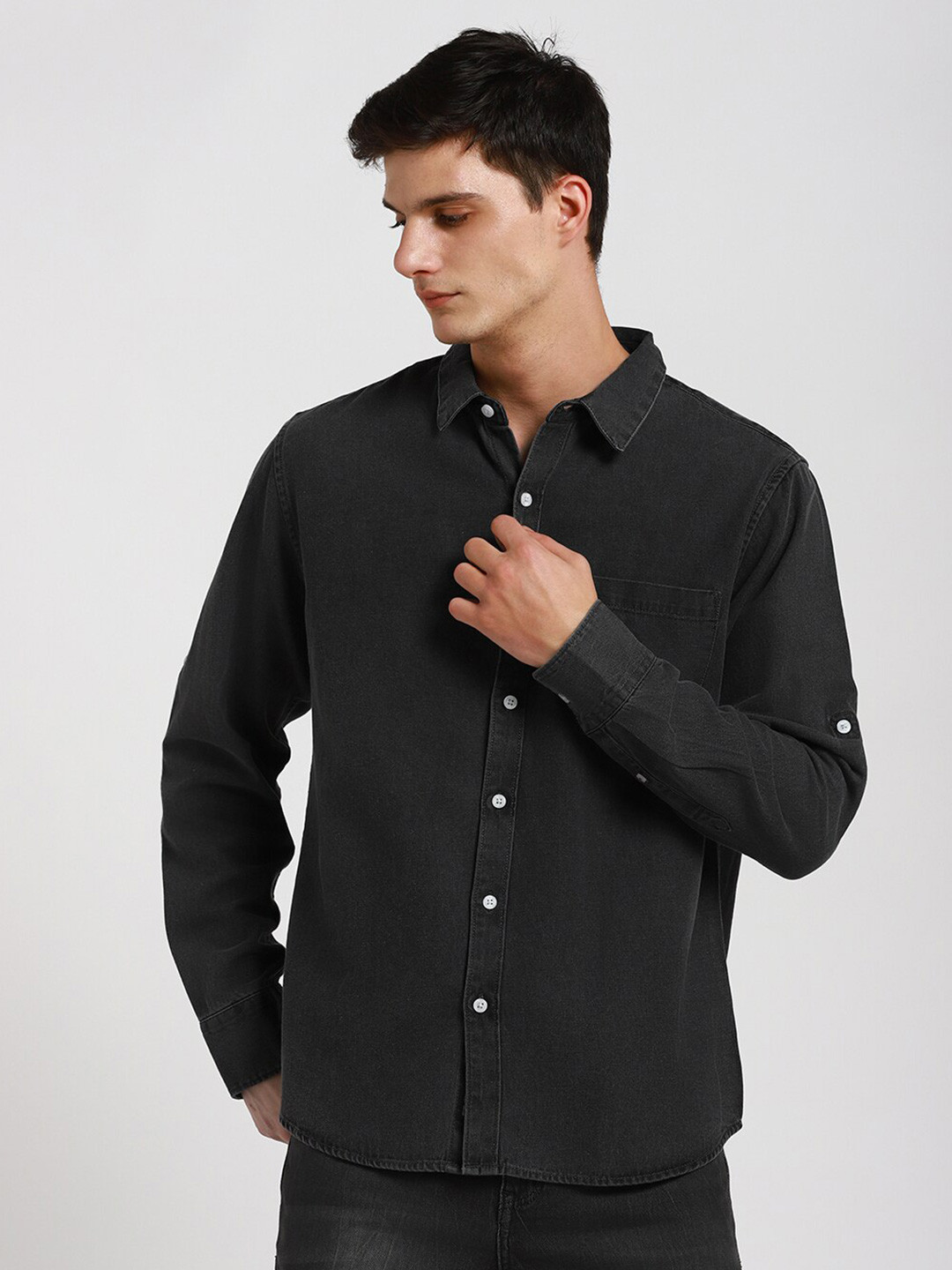 

Dennis Lingo Washed Straight Slim Fit Pure Cotton Denim Casual Shirt, Grey