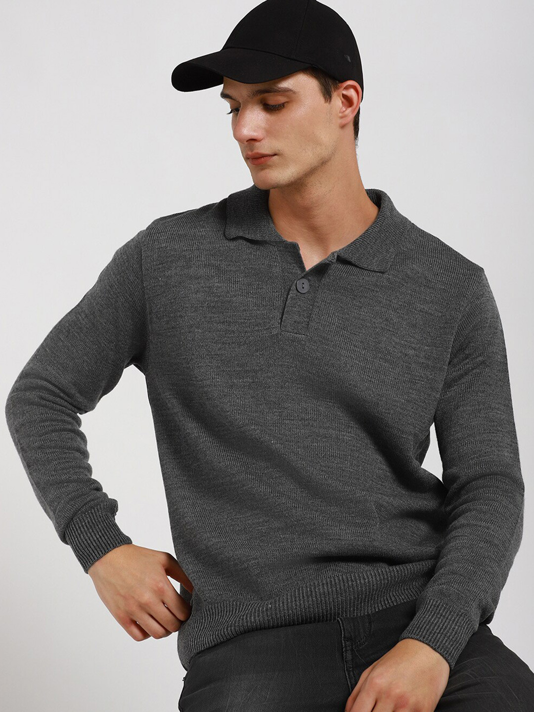 

Dennis Lingo Polo Collar Pure Acrylic Pullover, Grey