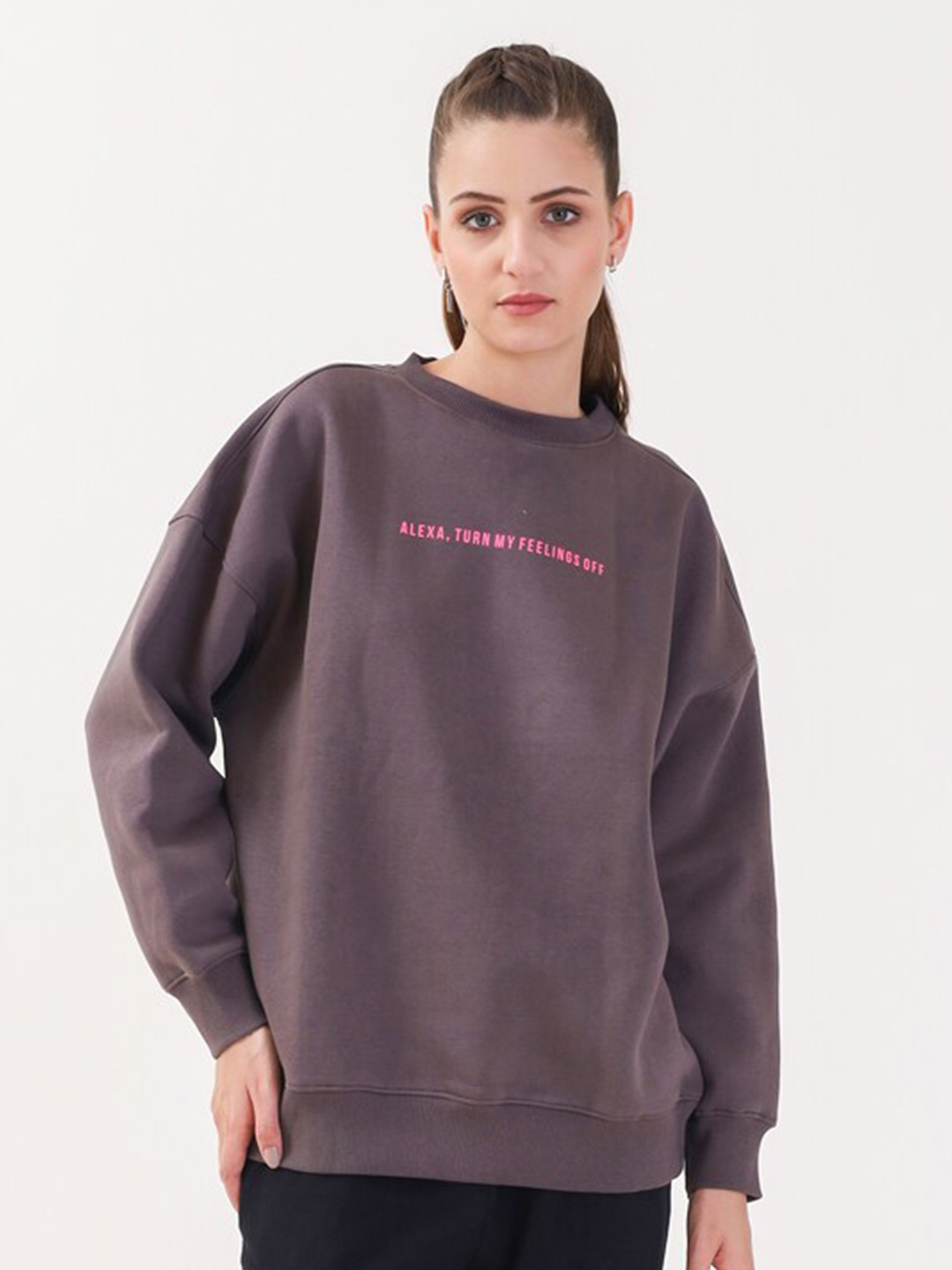 

MKH Typography Printed Round Neck Dry Fit Pullover, Grey