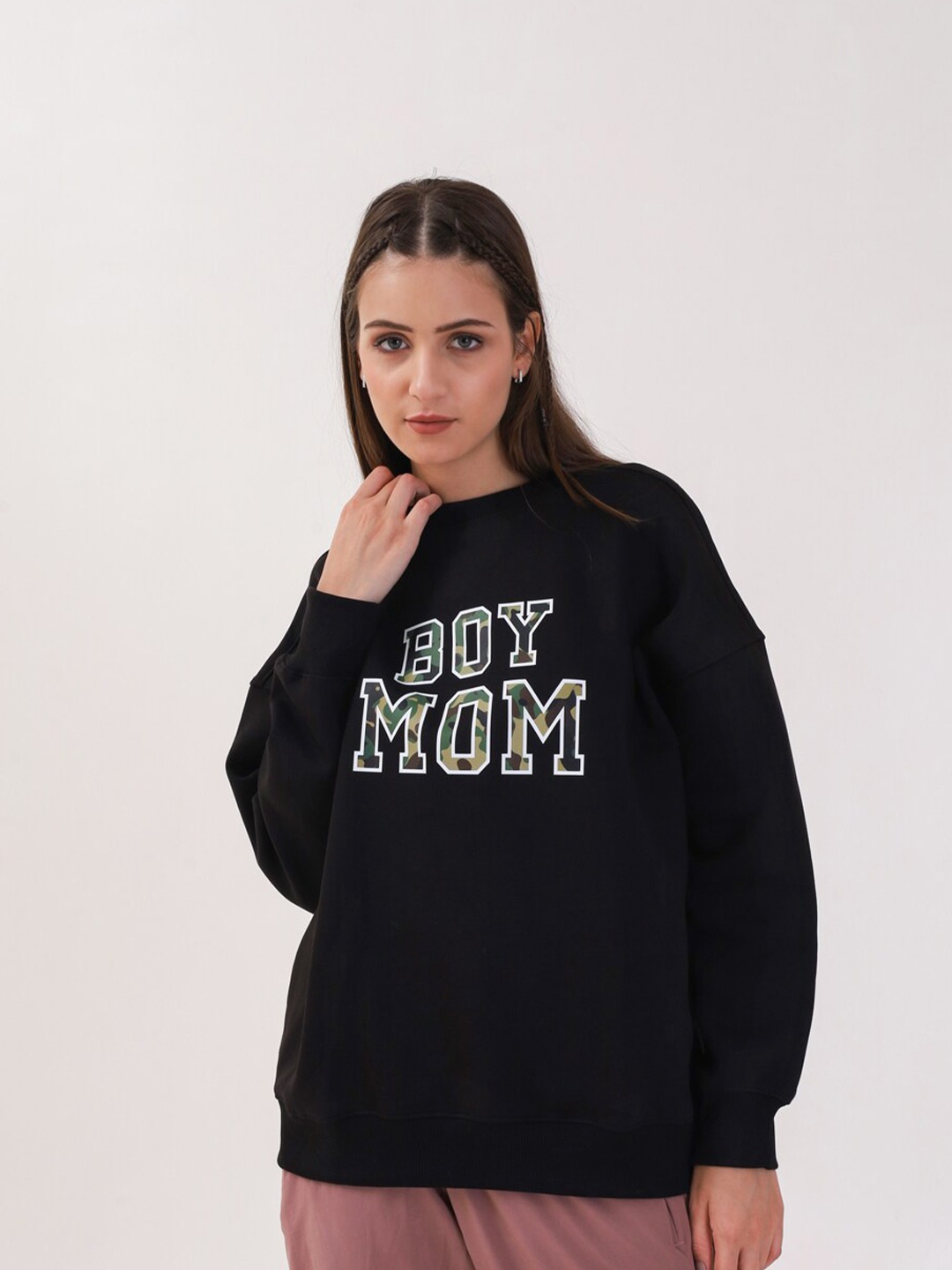 

MKH Typography Printed Round Neck Dry Fit Pullover, Black