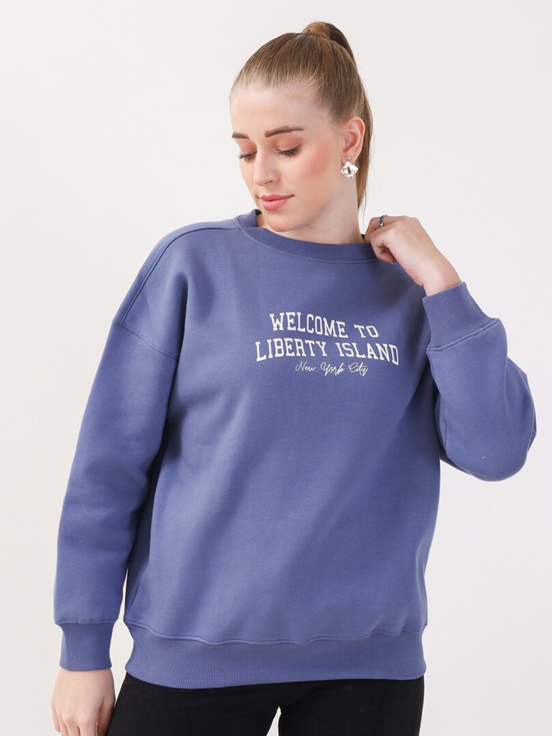 

MKH Typography Printed Long Sleeves Pullover Sweatshirt, Blue