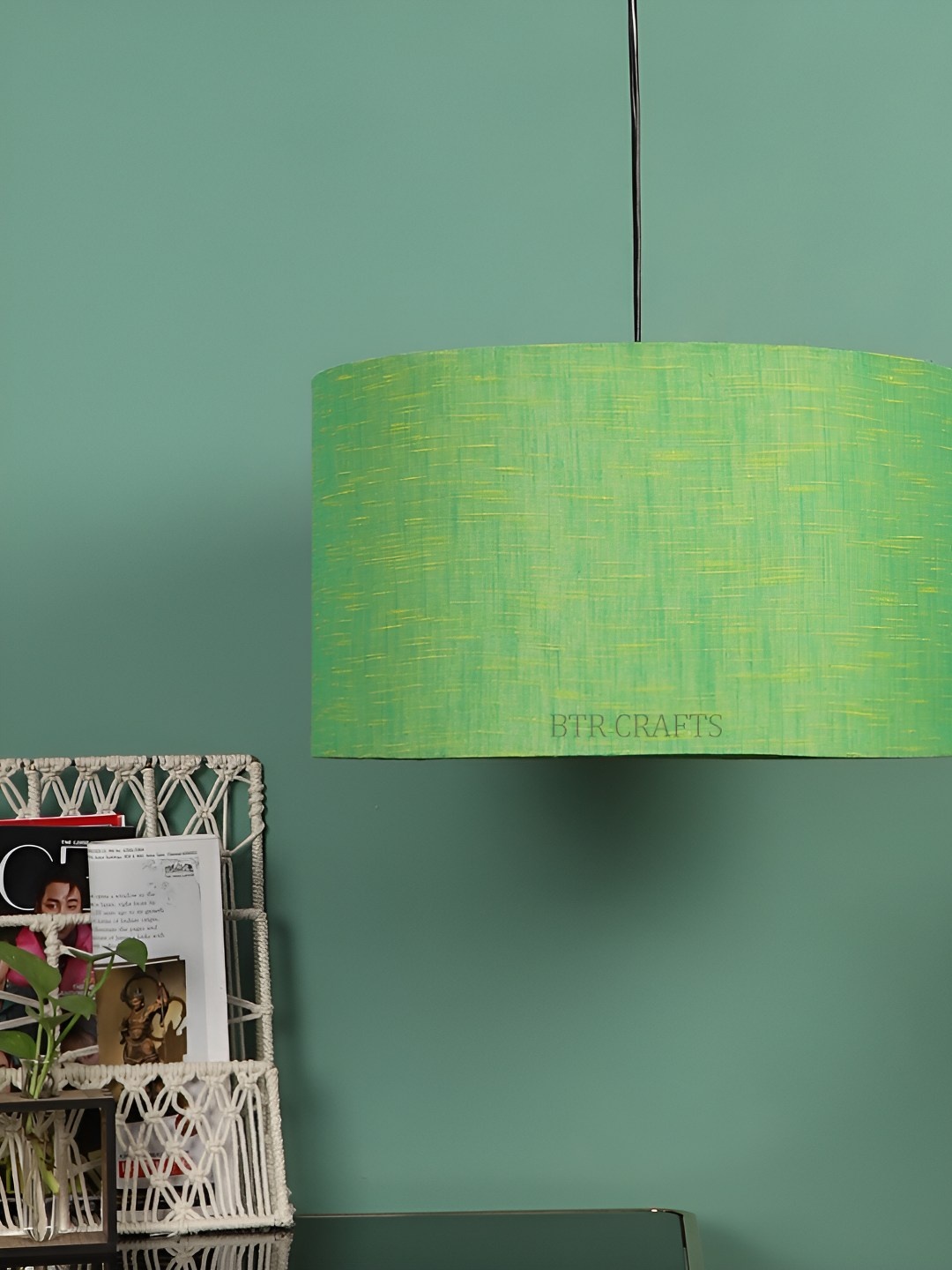 

BTR CRAFTS Green and Black Hanging Drum Shade Canopy Ceiling Lamp