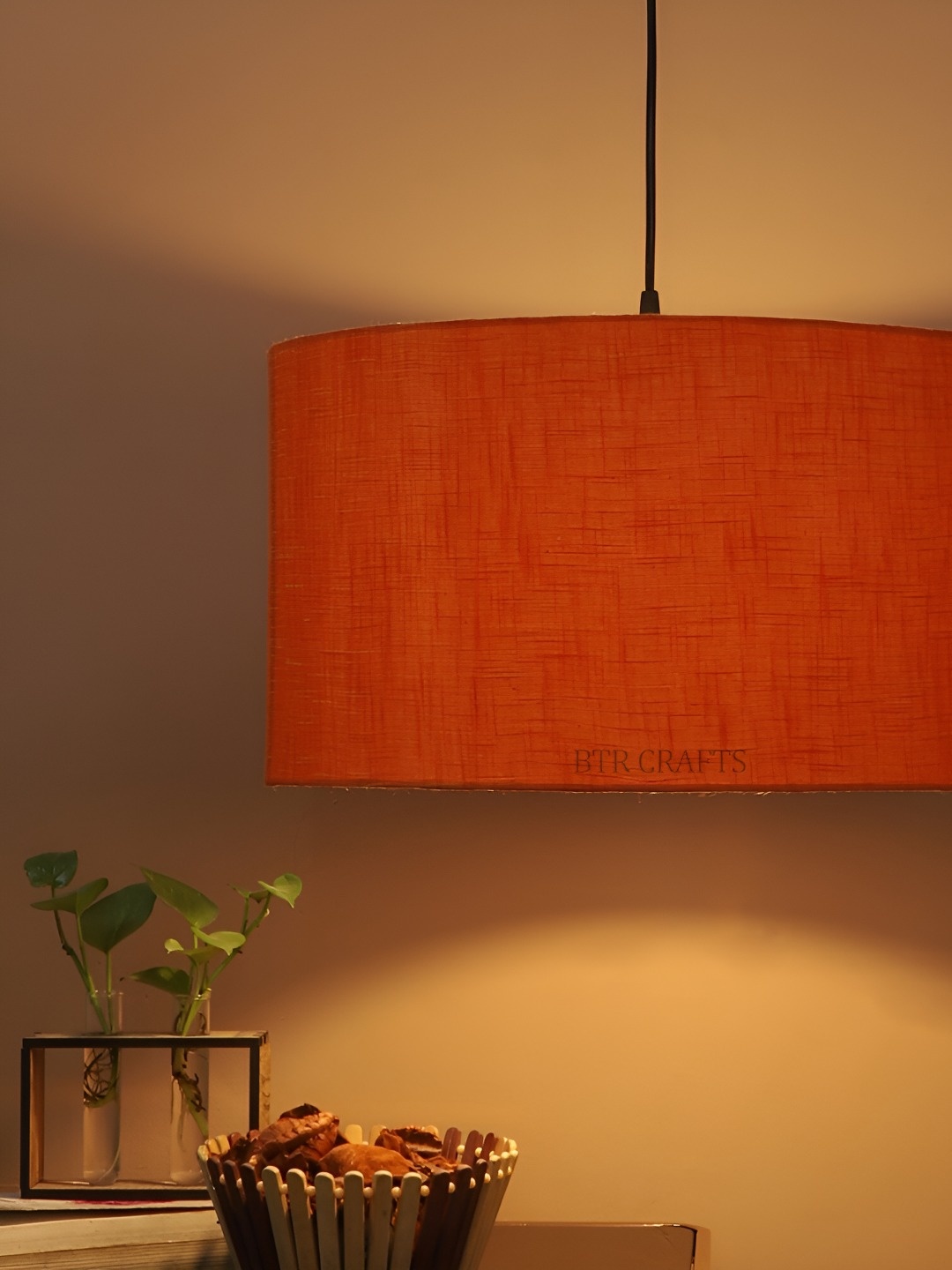 

BTR CRAFTS Orange and Black Hanging Drum Shade Canopy Ceiling Lamp