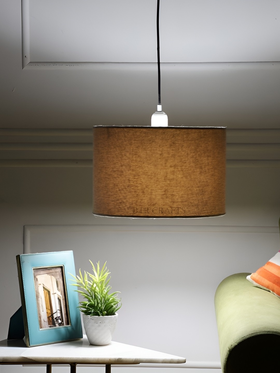 

BTR CRAFTS Beige and Black Hanging Drum Shade Canopy Ceiling Lamp