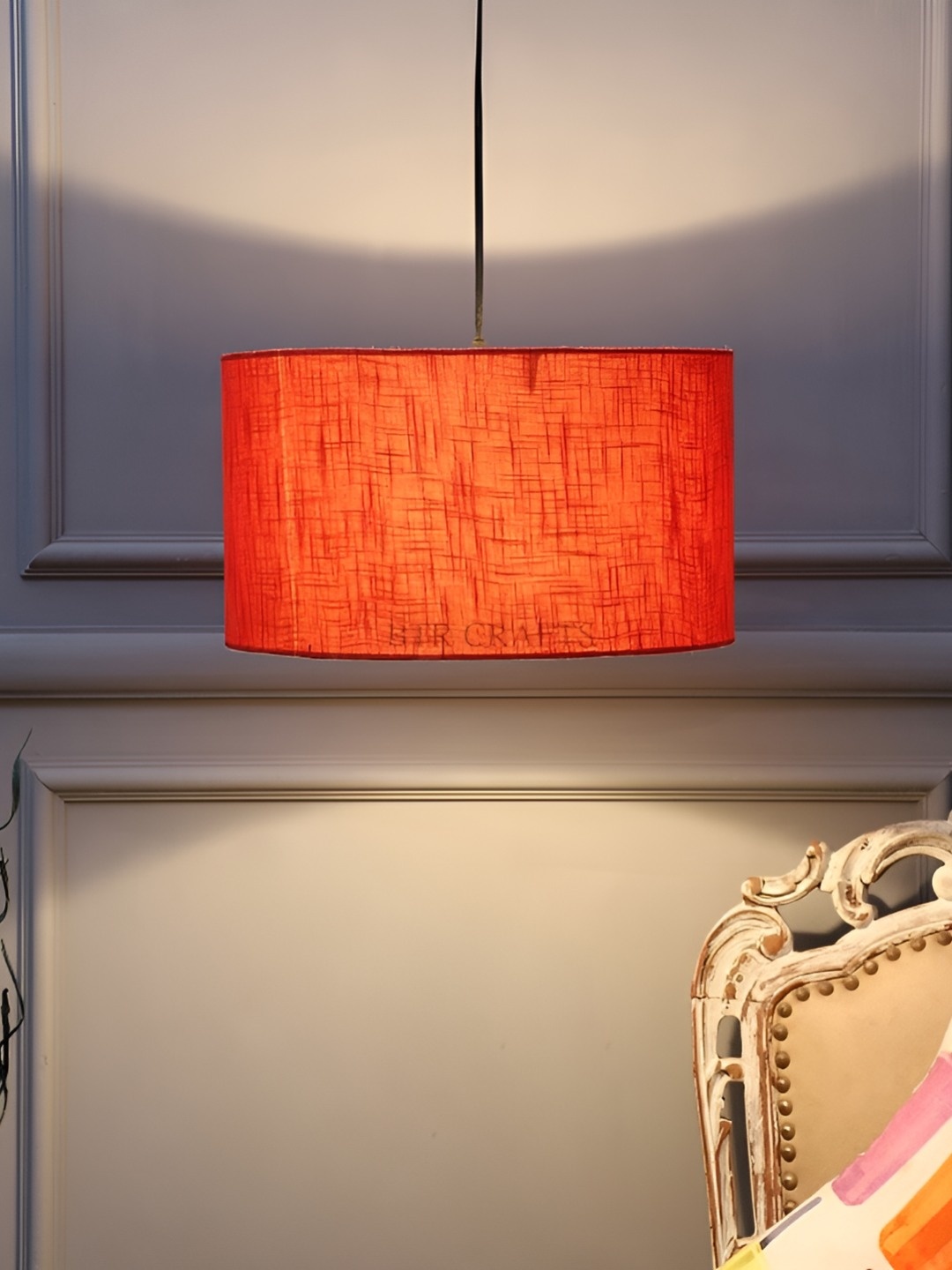

BTR CRAFTS Red and Black Hanging Drum Shade Canopy Ceiling Lamp