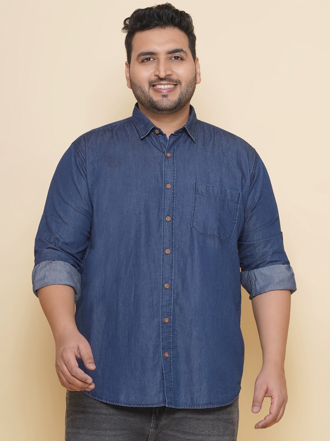 

John Pride Plus Size Spread Collar Pure Cotton Shirt, Blue