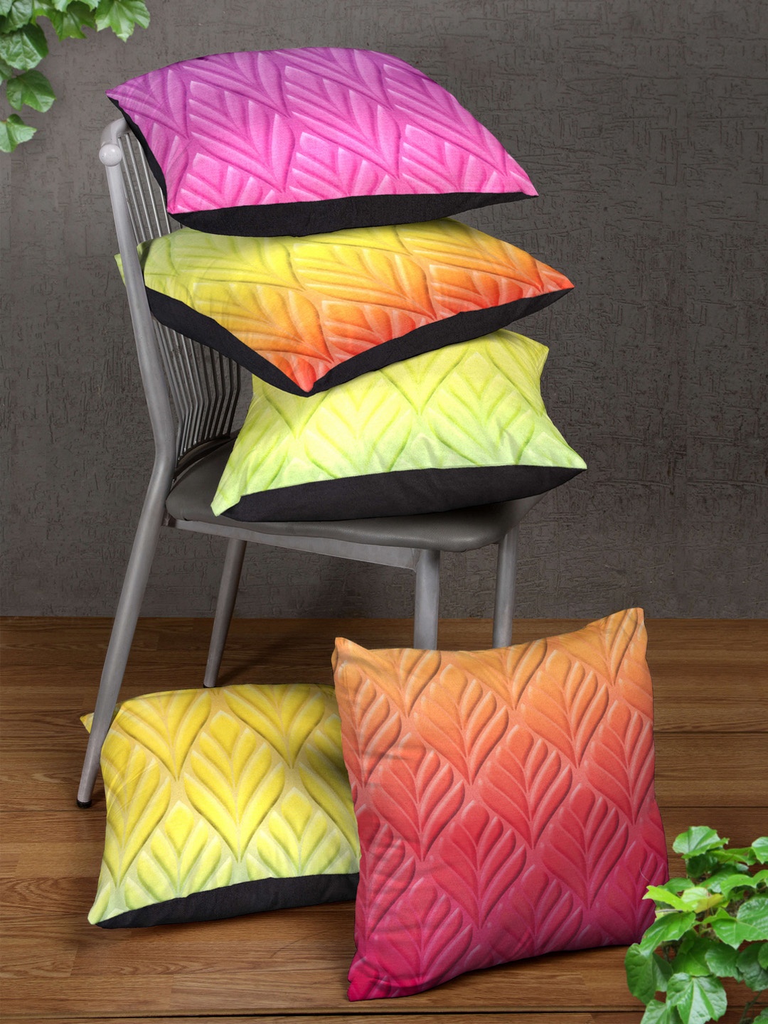 

HOUZZCODE Multicoloured Set of 5 Ethnic Motifs Square Cushion Covers, Multi