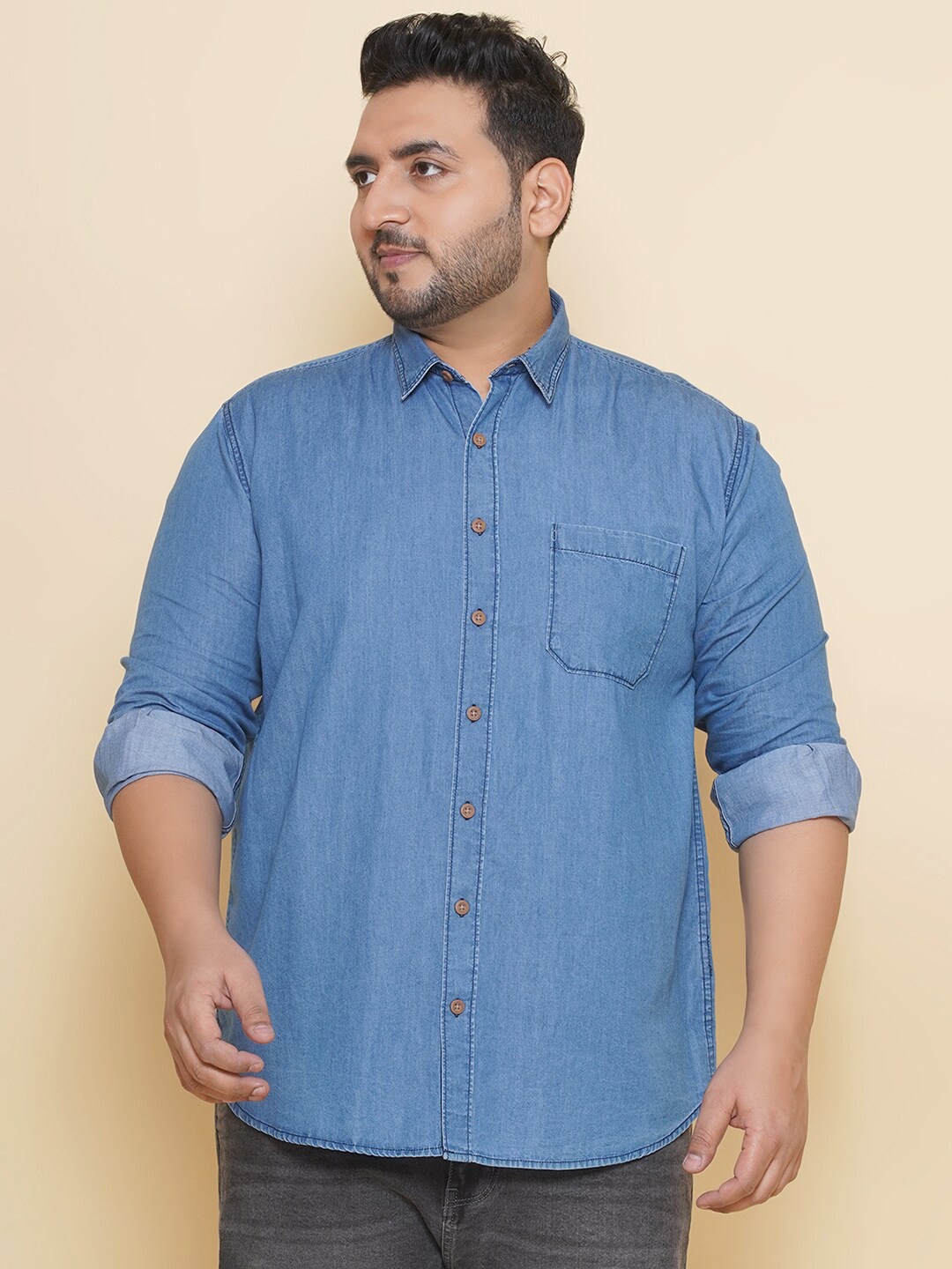 

John Pride Plus Size Spread Collar Pure Cotton Shirt, Blue