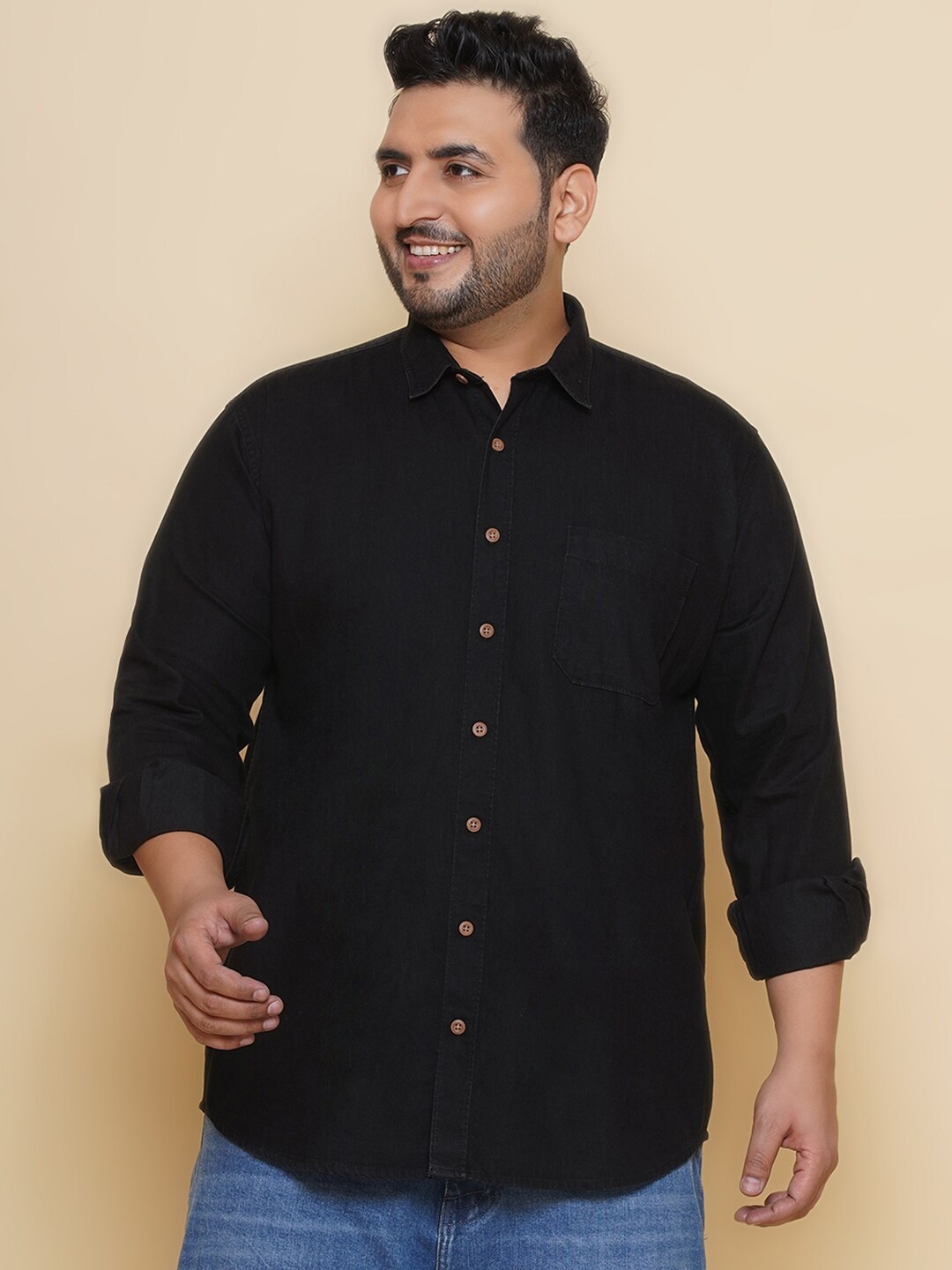 

John Pride Plus Size Cotton Casual Shirt, Black