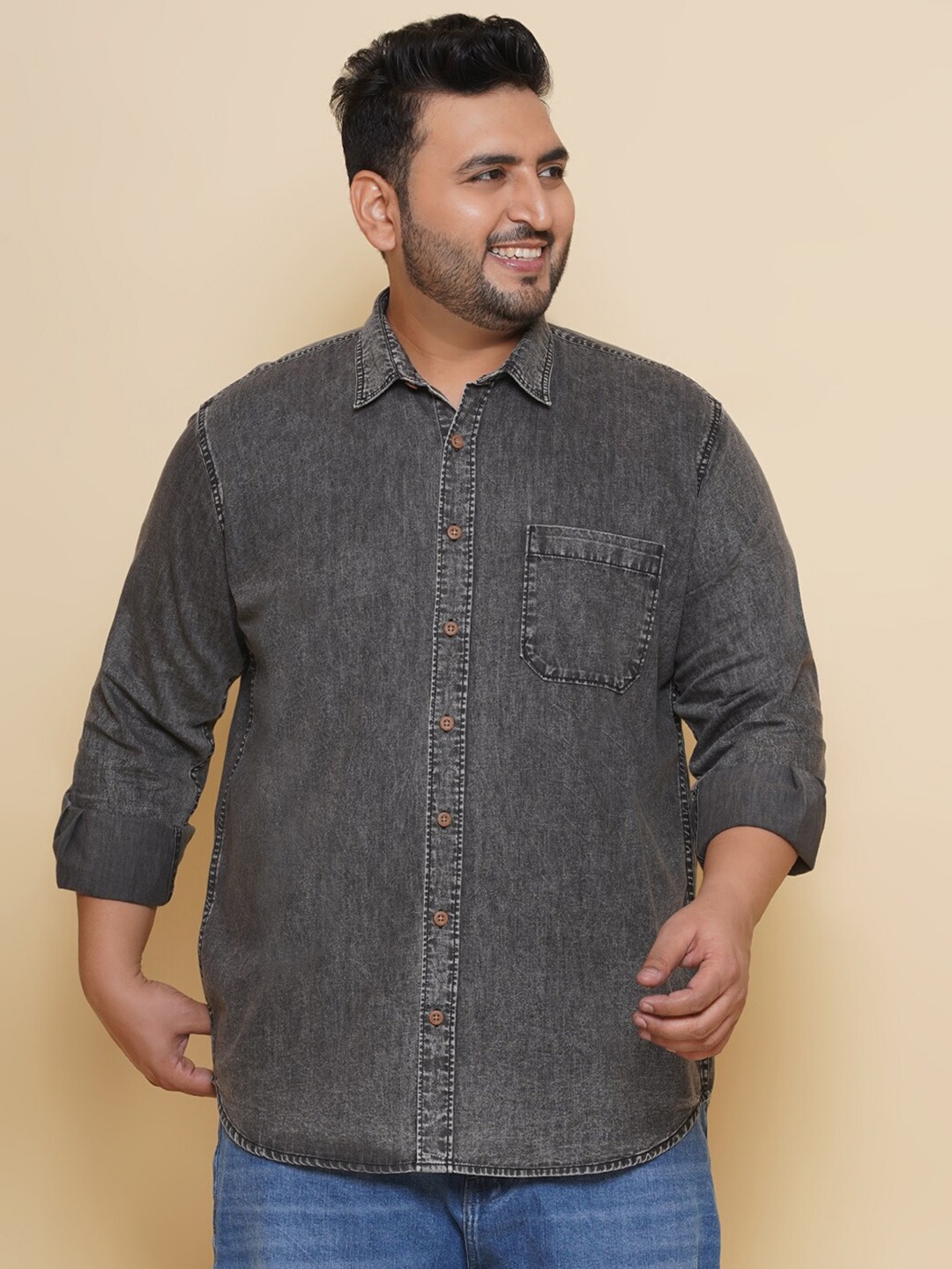

John Pride Plus Size Pure Cotton Casual Shirt, Charcoal