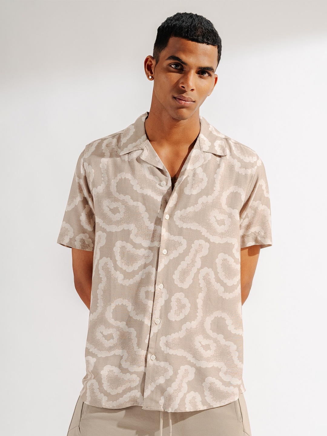 

FREAKINS Abstract Printed Casual Shirt, Beige