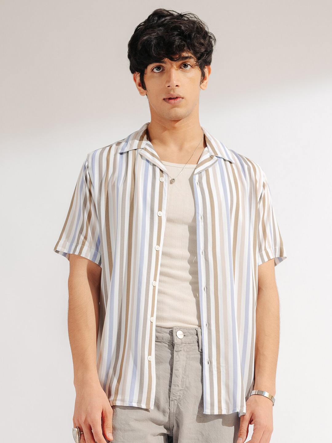 

FREAKINS Vertical Striped Casual Shirt, Green