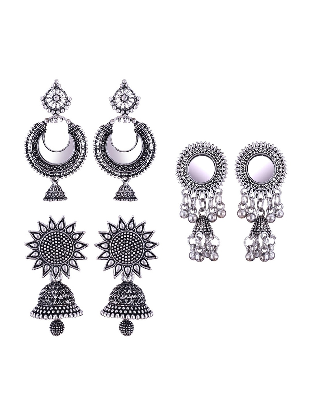 

MEENAZ Set of 3 Silver Plated Oxidised Jhumkas