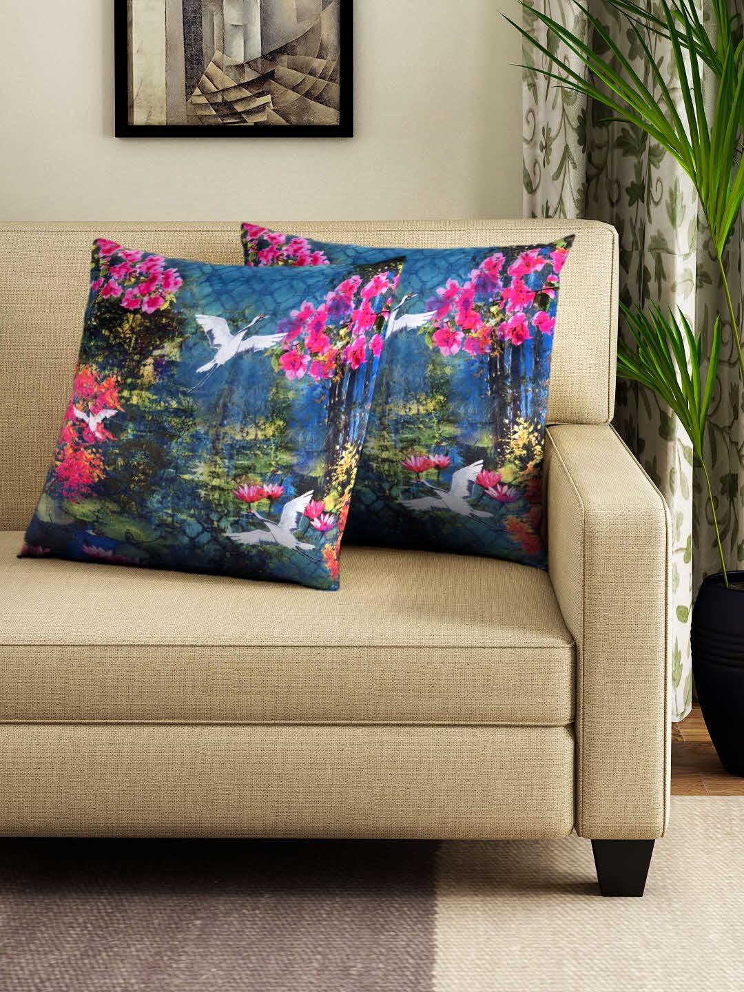

HOUZZCODE Blue & Multicoloured Printed Set of 2 Square Cushion Covers