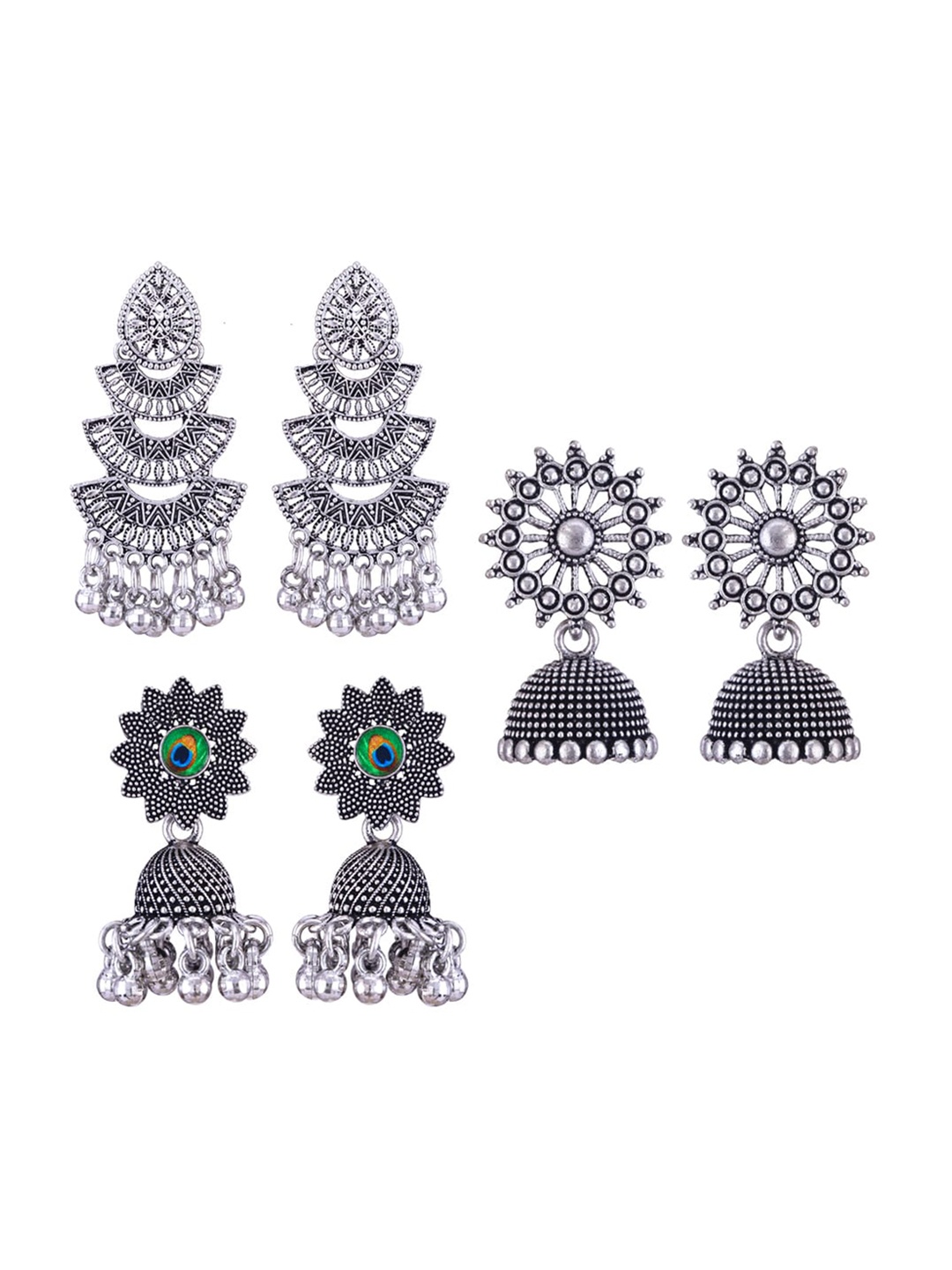 

MEENAZ Set of 3 Silver Plated Oxidised Jhumkas