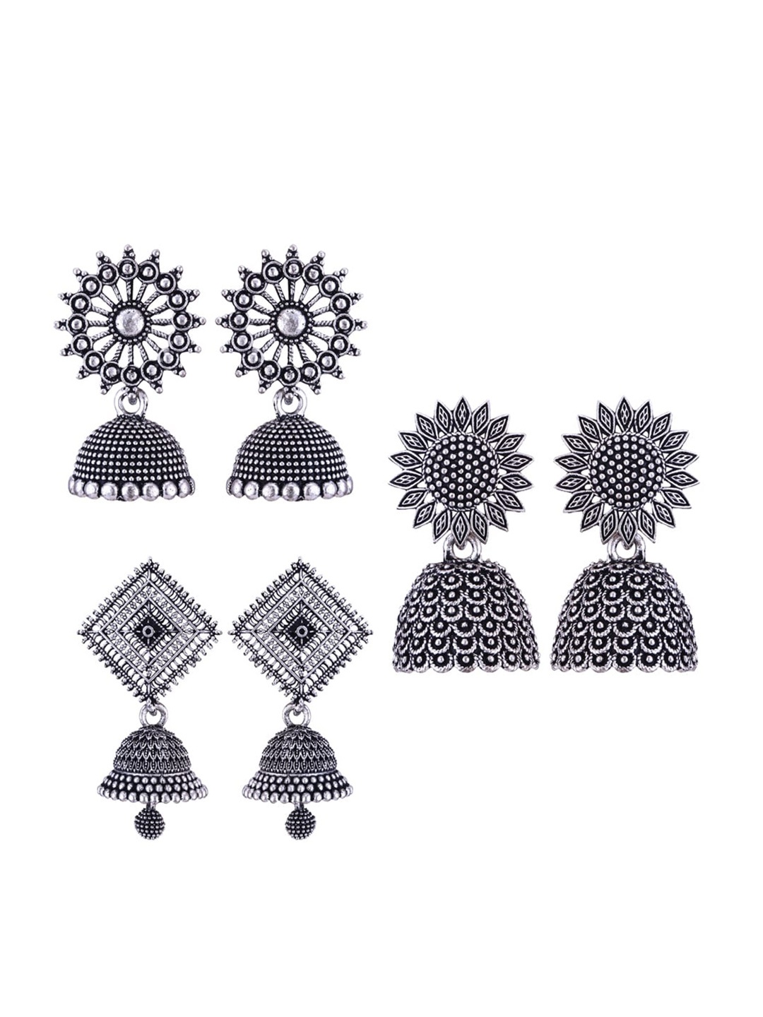 

MEENAZ Set Of 3 Silver Plated Stainless Steel Jhumkas