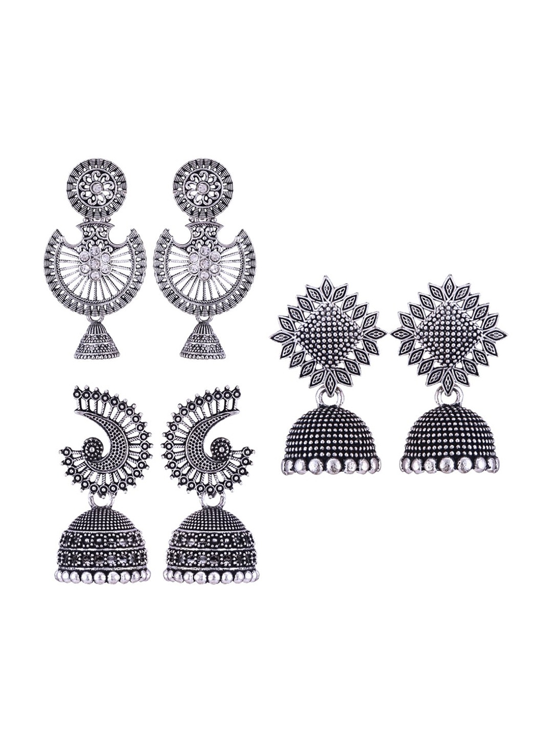 

MEENAZ Set of 3 Silver Plated Oxidised Jhumkas