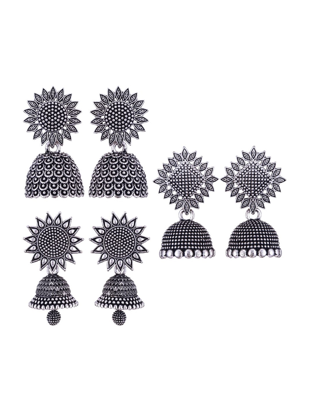 

MEENAZ Set Of 3 Silver Plated Oxidised Dome Shaped Stainless Steel Jhumkas