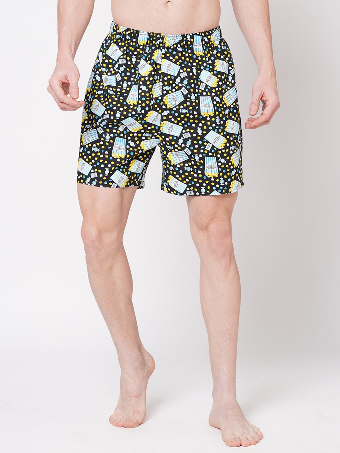 FiTZ Men Conversational Printed Pure Cottom Boxer, Black
