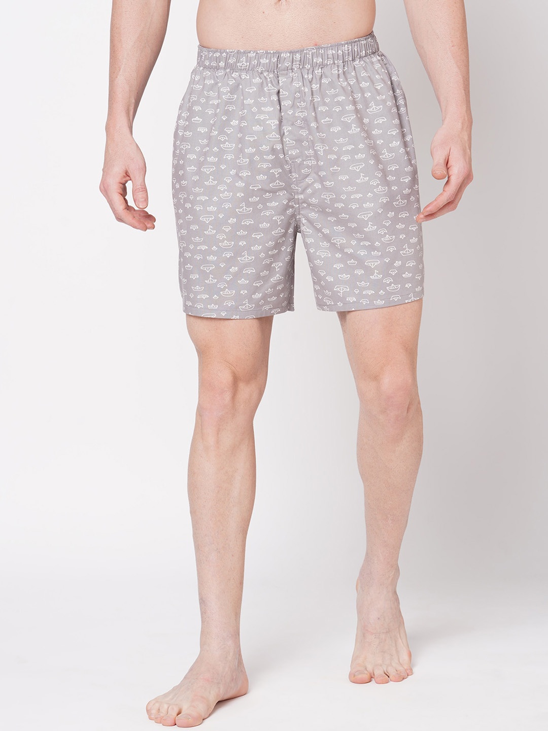 FiTZ Men Conversational Printed Pure Cottom Boxer, Grey