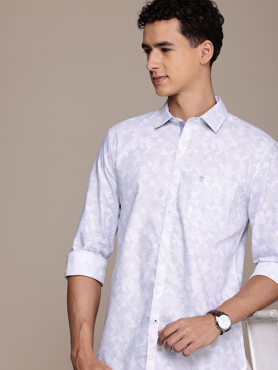 

French Connection Pure Cotton Slim Fit Geometric Printed Casual Shirt, White