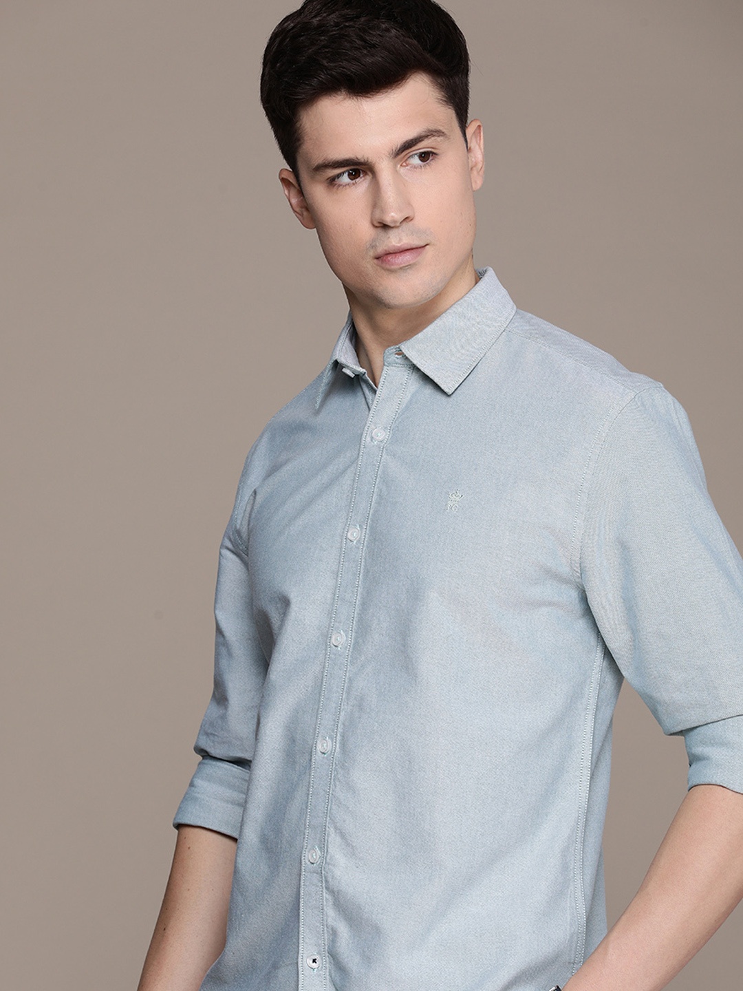 

French Connection Solid Slim Fit Pure Cotton Casual Shirt, Green