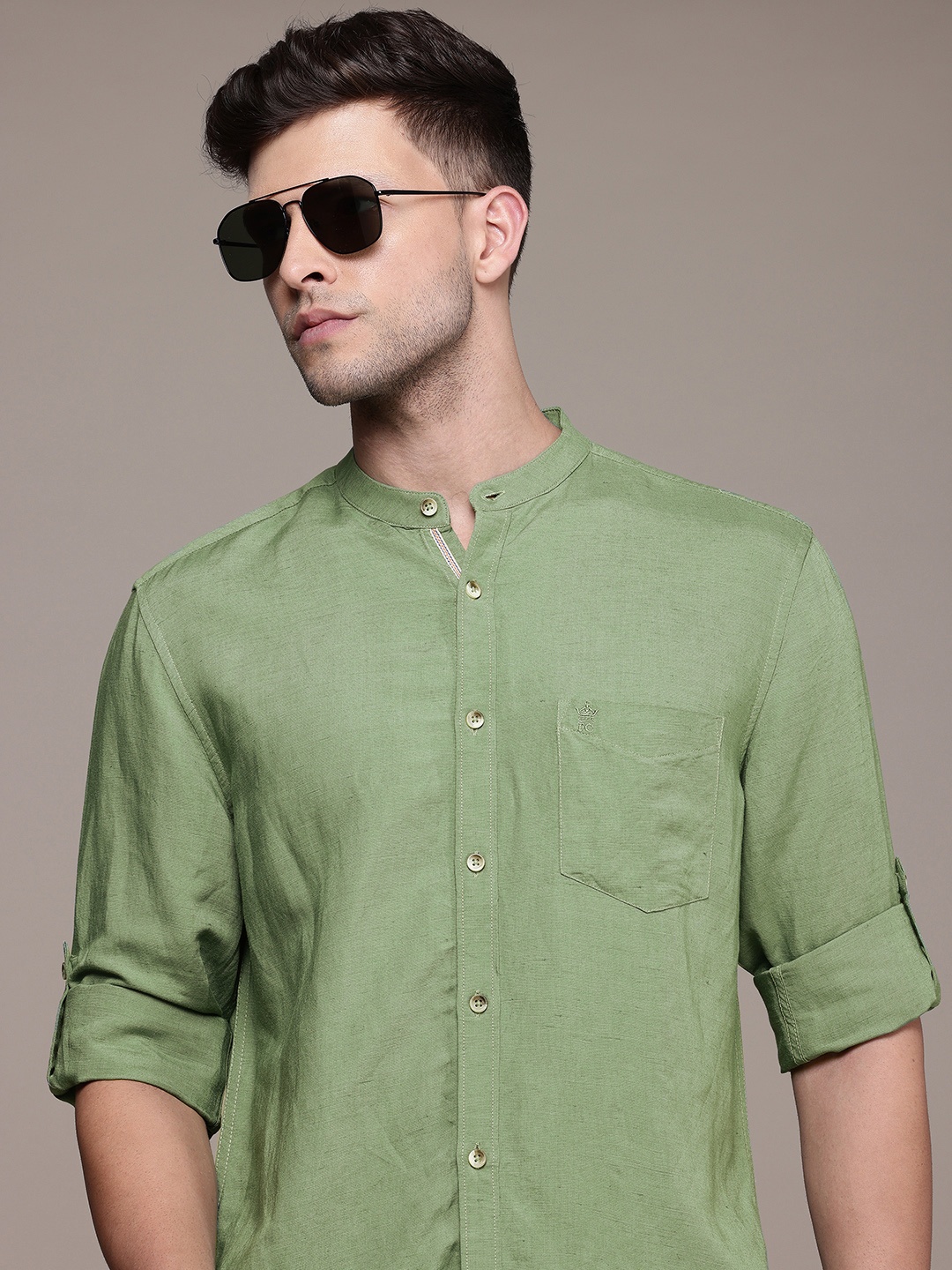 

French Connection Men Slim Fit Opaque Casual Shirt, Olive