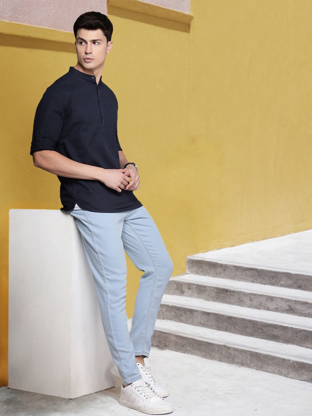 

French Connection Men Slim Fit Pure Cotton Casual Shirt, Navy blue