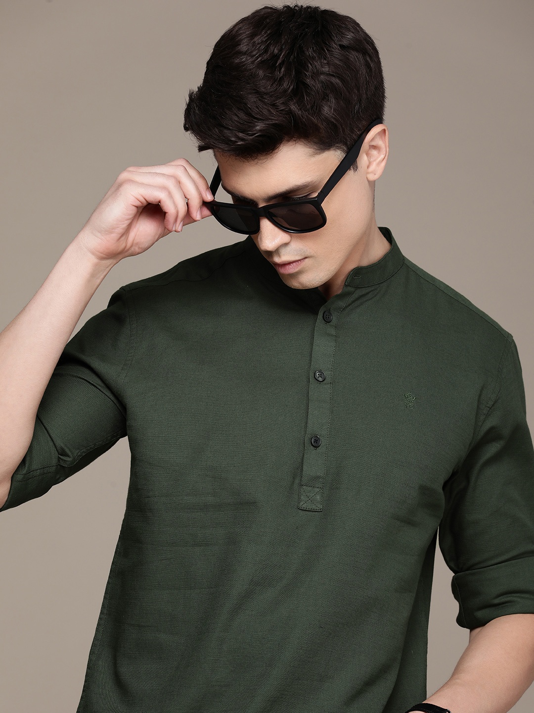 

French Connection Men Slim Fit Pure Cotton Casual Shirt, Olive