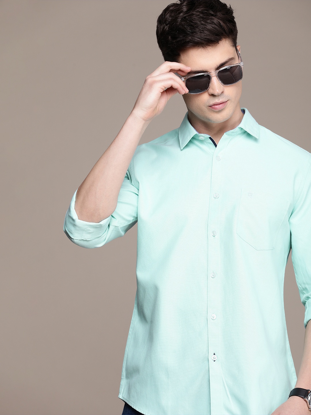 

French Connection Pure Cotton Slim Fit Casual Shirt, Turquoise blue