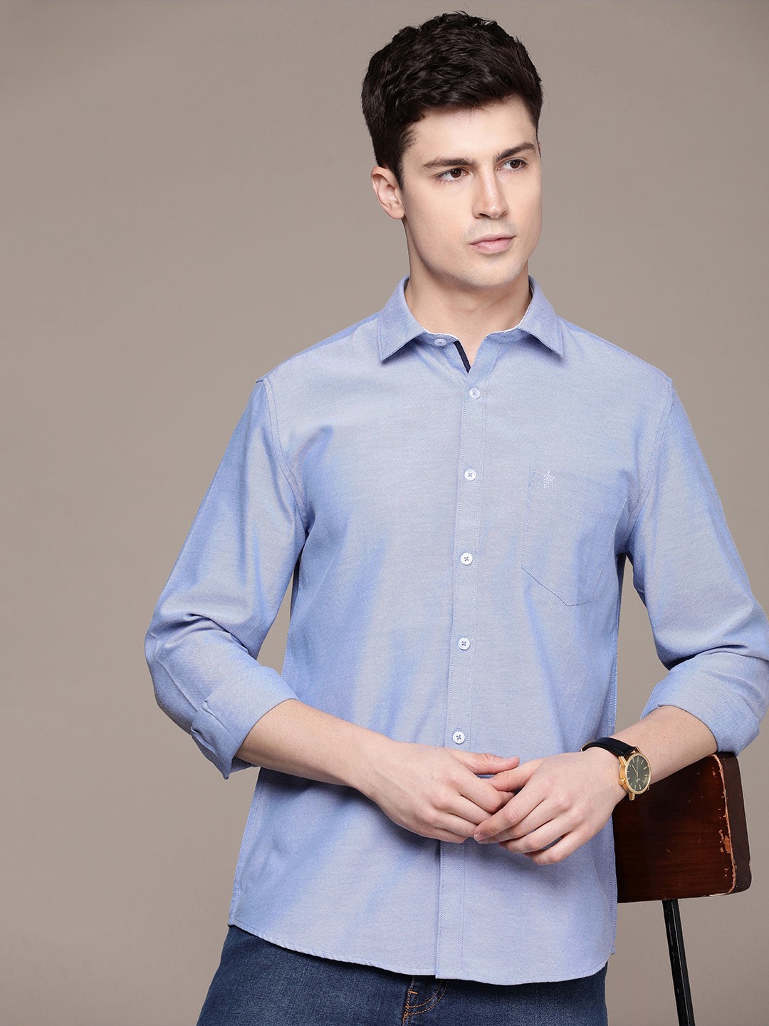 

French Connection Pure Cotton Slim Fit Opaque Casual Shirt, Blue
